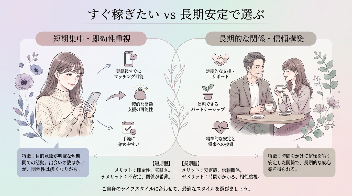 すぐ稼ぎたい vs 長期安定で選ぶ