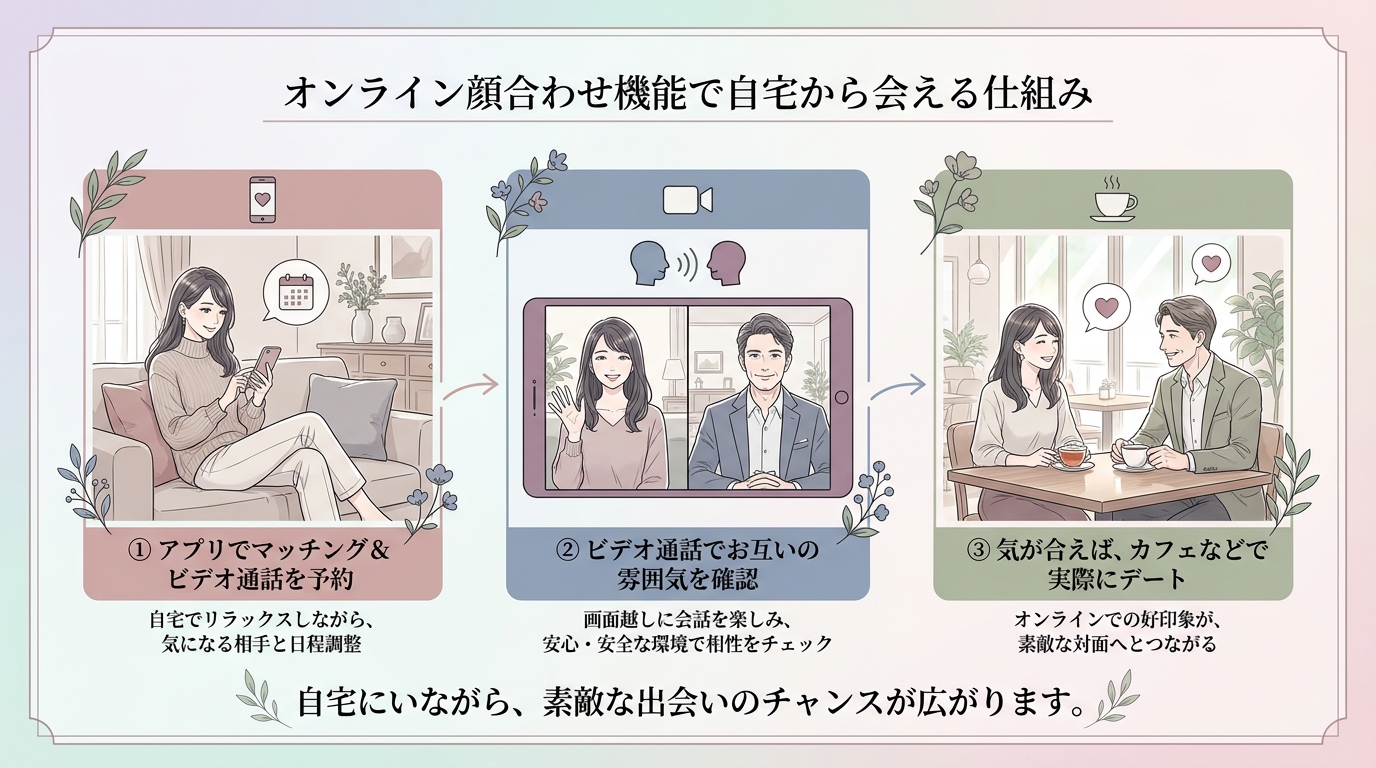 オンライン顔合わせ機能で自宅から会える仕組み